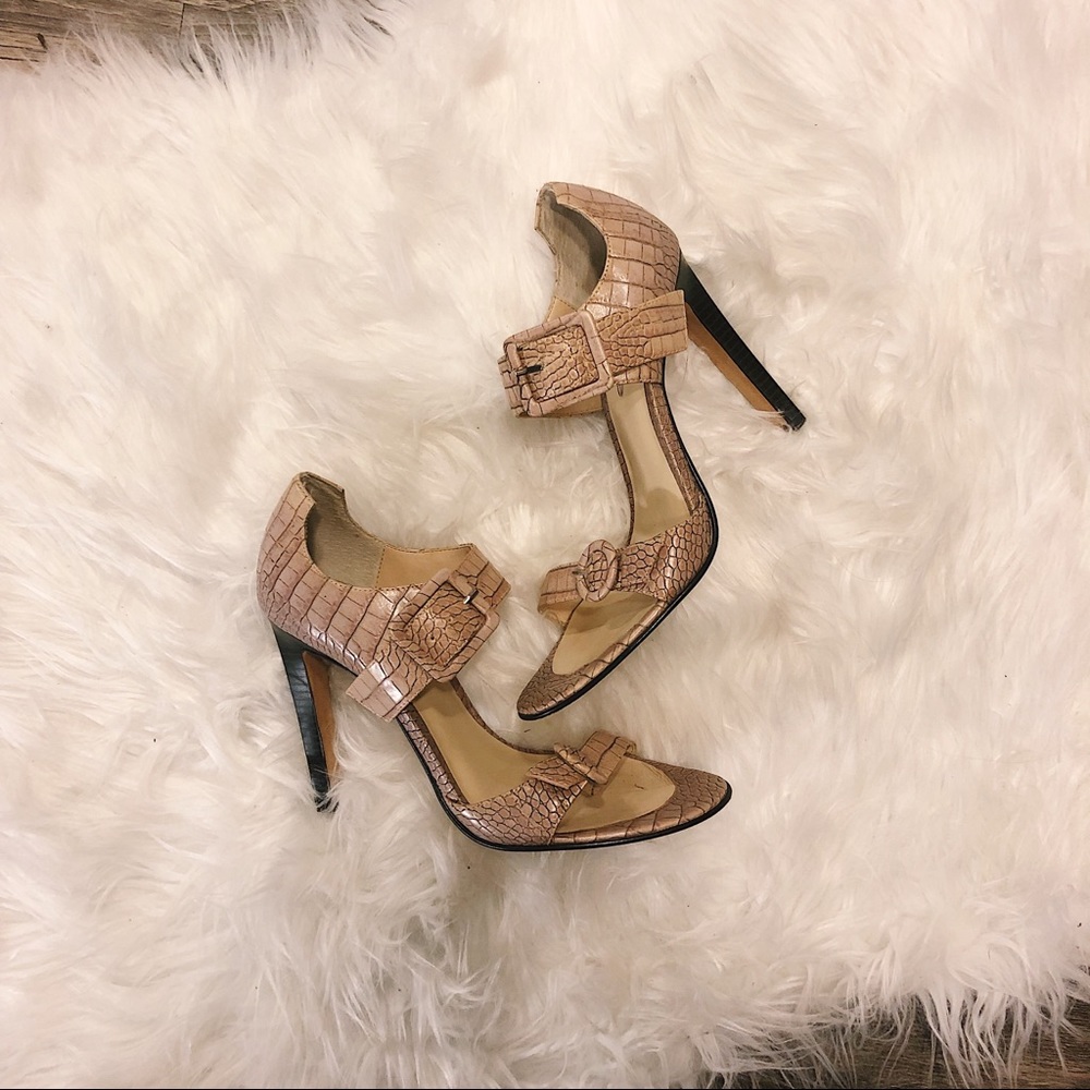 Bebe Snake Skin Buckle Heels!